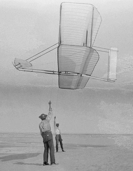 1902 Wright glider gliding above the dunes at Kill Devil Hills