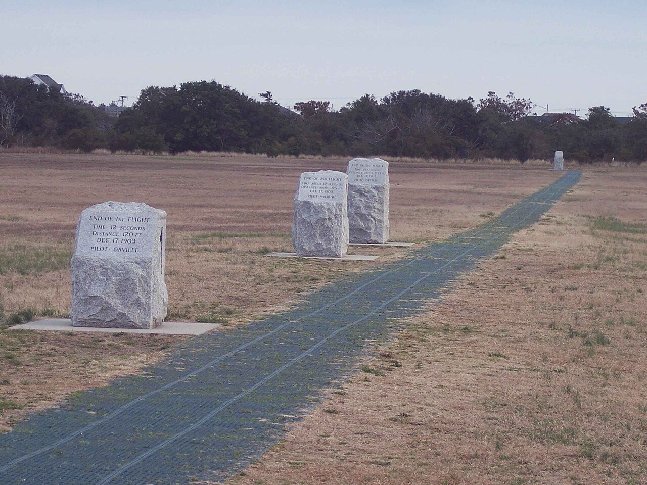 Granite markers showing the distances of all four flights on December 17 1903