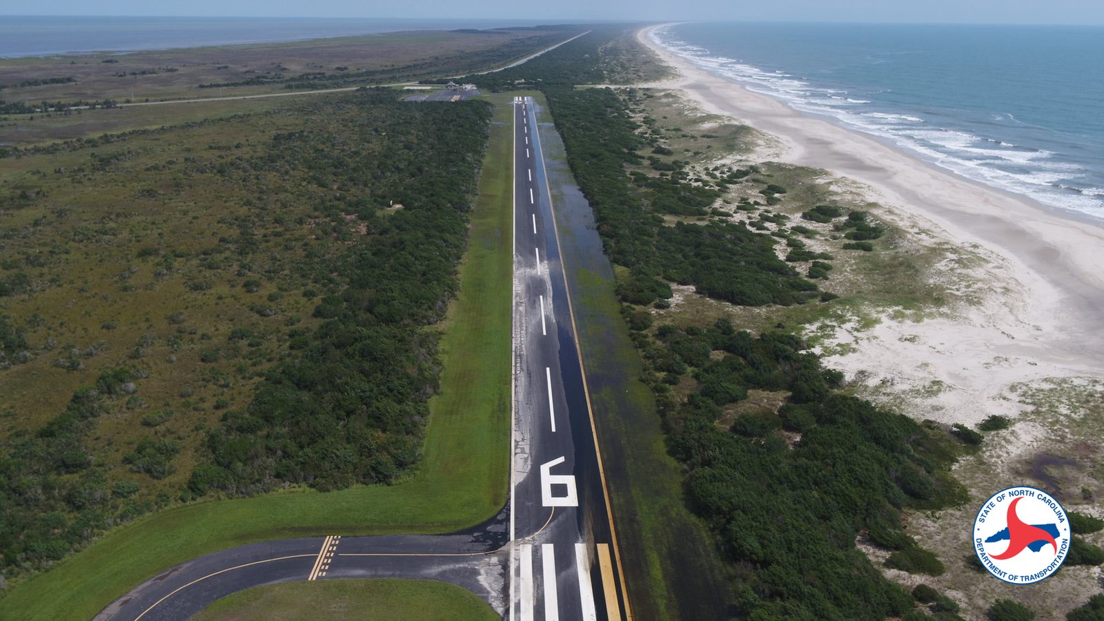 Aerial view of Ocracoke Island Airport after Hurricane Dorian