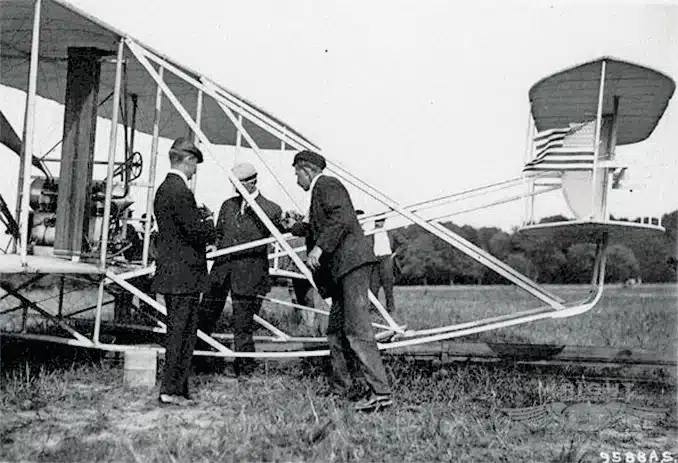 Orville Wright and mechanic Charlie Taylor at Fort Myer Virginia 1908