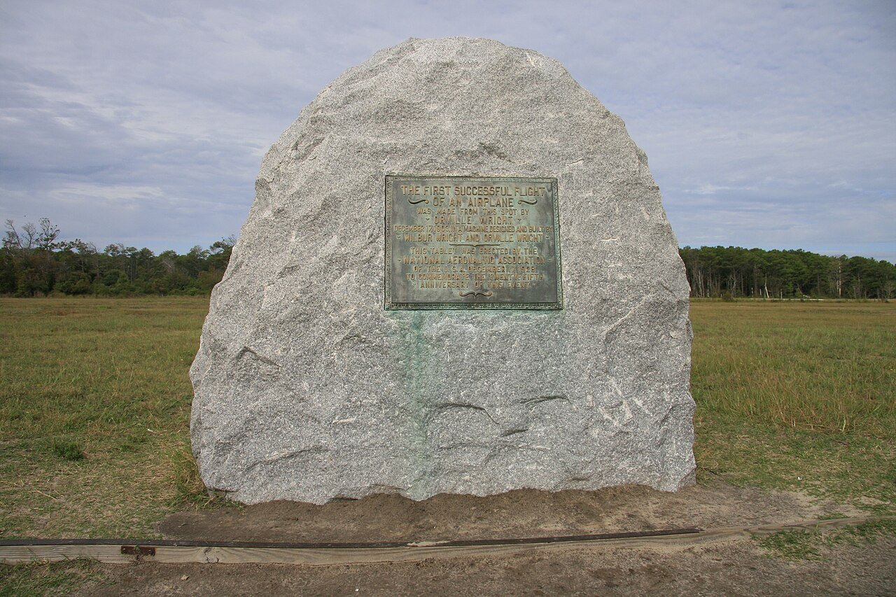 Granite stone marking the exact takeoff spot of the first powered flight