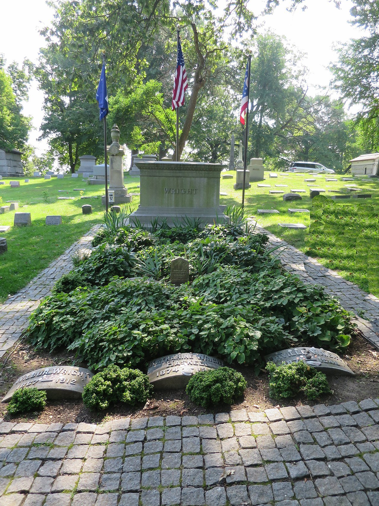 Grave of the Wright Brothers at Woodland Cemetery in Dayton Ohio