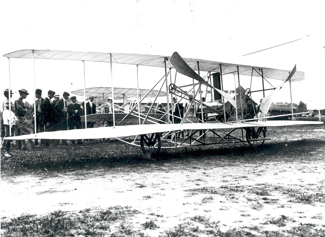 Wright Flyer in flight during 1908 Army trials at Fort Myer Virginia